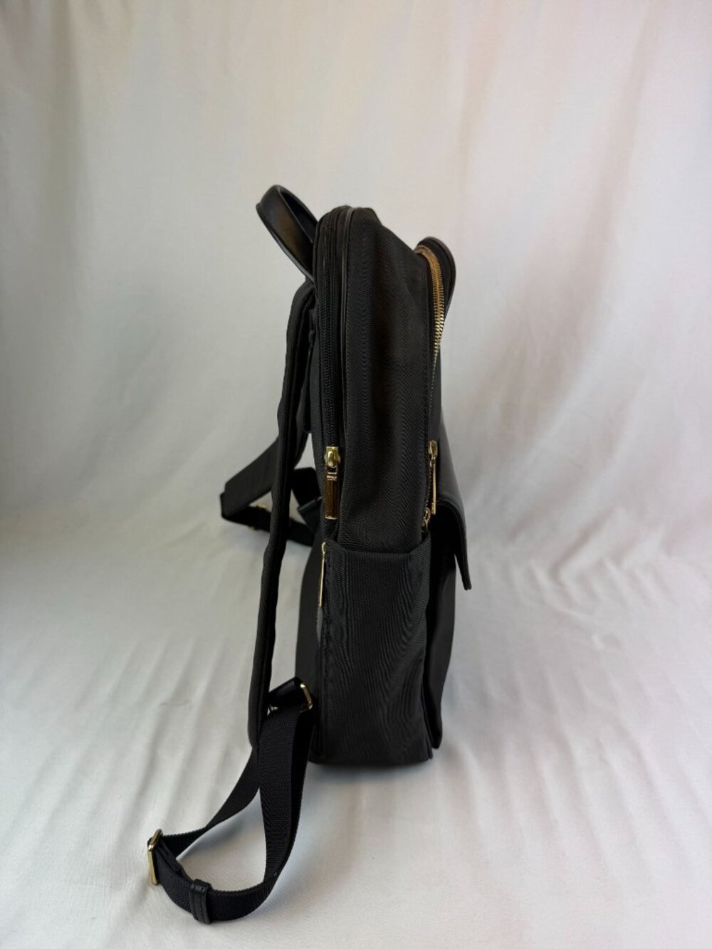 Tumi Larkin Portola Small Backpack Black Coated Canvas Leather Gold Hardware - Picture 13 of 14